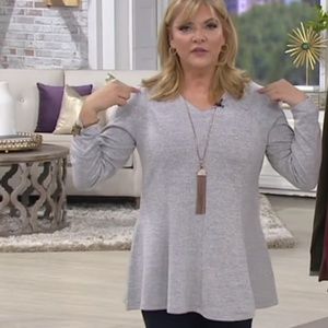 Gray Denim & Co. Heavenly V-Neck Long Sleeve New
